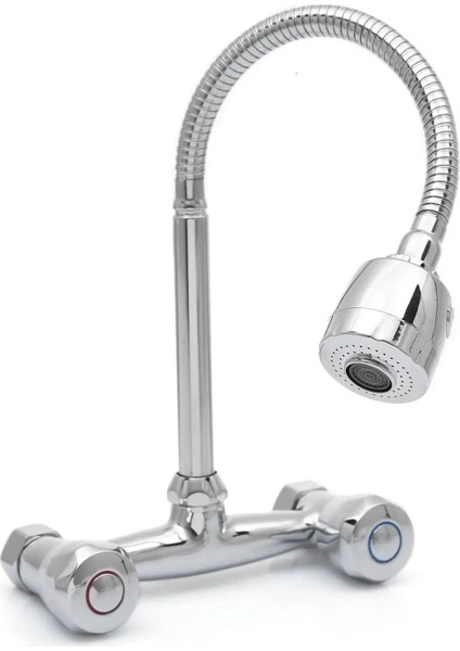 Duvardan Klasik Mutfak Eviye Bataryası Oynar Kubar Başlıklı 2 Yıl Garantili Klasik Krom Kubar