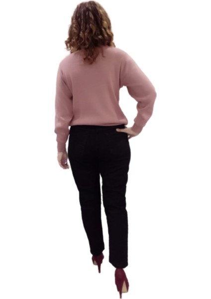 Siyah Büyük Beden Mom Jeans Bir Beden Ince Gösterir Kot Pantolon