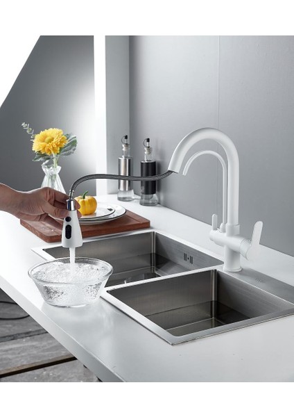 Arıtmalı Mutfak Bataryası Beyaz Evye Musluğu Arıtıcılı Evye Musluğu Uzayan Sistem Beyaz Batarya fiyatları