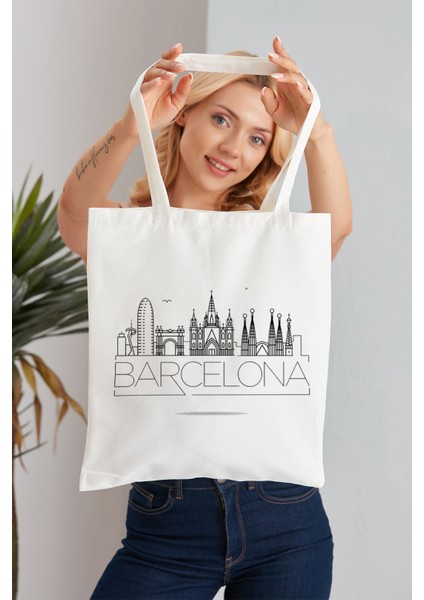 Barcelona Model Baskılı Günlük Kullanım Özel Baskı Bez Omuz Çantası Hediyelik Tote Bag