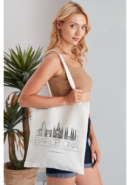 Barcelona Model Baskılı Günlük Kullanım Özel Baskı Bez Omuz Çantası Hediyelik Tote Bag