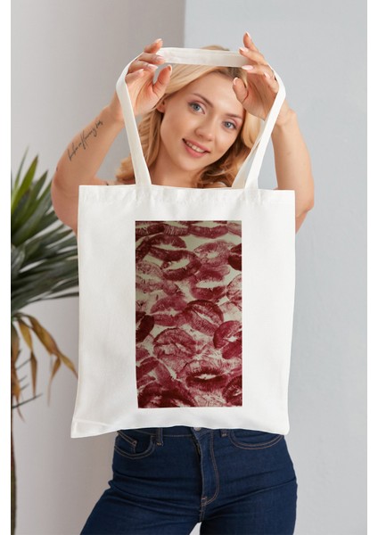 Kiss Model Baskılı Günlük Kullanım Özel Baskı Bez Omuz Çantası Hediyelik Tote Bag