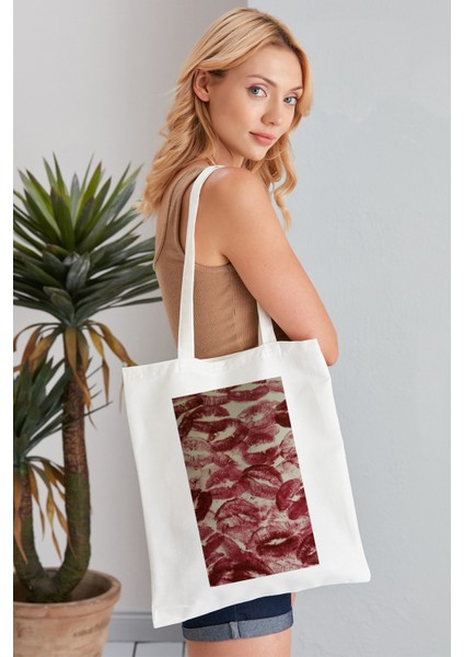 Kiss Model Baskılı Günlük Kullanım Özel Baskı Bez Omuz Çantası Hediyelik Tote Bag