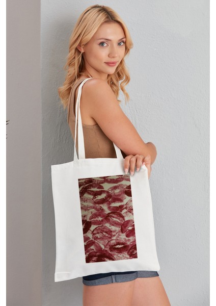 Kiss Model Baskılı Günlük Kullanım Özel Baskı Bez Omuz Çantası Hediyelik Tote Bag