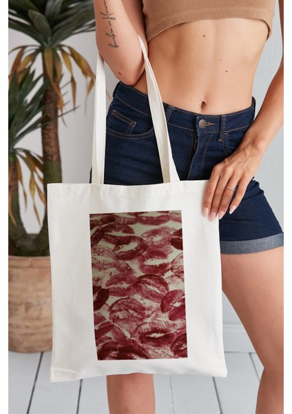 Kiss Model Baskılı Günlük Kullanım Özel Baskı Bez Omuz Çantası Hediyelik Tote Bag
