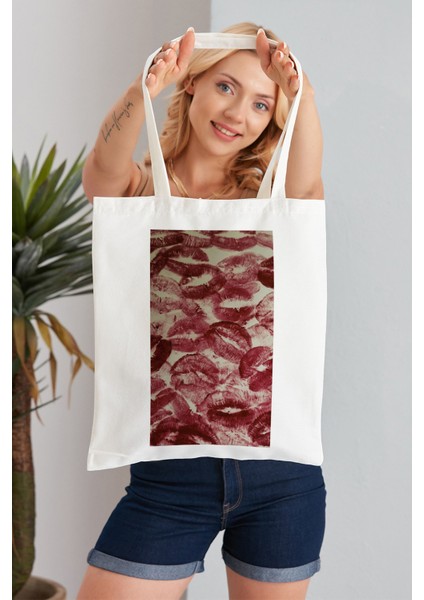 Kiss Model Baskılı Günlük Kullanım Özel Baskı Bez Omuz Çantası Hediyelik Tote Bag