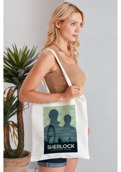 Sherlock Model Baskılı Günlük Kullanım Özel Baskı Bez Omuz Çantası Hediyelik Tote Bag
