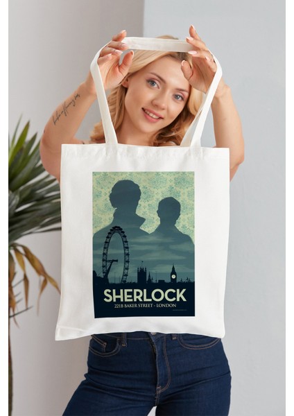 Sherlock Model Baskılı Günlük Kullanım Özel Baskı Bez Omuz Çantası Hediyelik Tote Bag