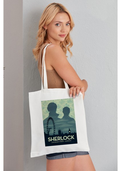 Sherlock Model Baskılı Günlük Kullanım Özel Baskı Bez Omuz Çantası Hediyelik Tote Bag
