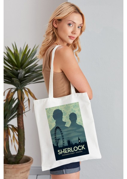 Sherlock Model Baskılı Günlük Kullanım Özel Baskı Bez Omuz Çantası Hediyelik Tote Bag