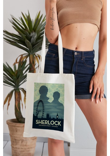 Sherlock Model Baskılı Günlük Kullanım Özel Baskı Bez Omuz Çantası Hediyelik Tote Bag