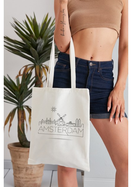 Amsterdam Model Baskılı Günlük Kullanım Özel Baskı Bez Omuz Çantası Hediyelik Tote Bag