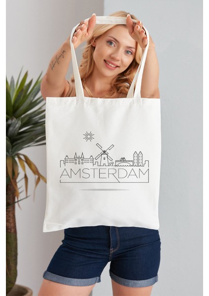 Amsterdam Model Baskılı Günlük Kullanım Özel Baskı Bez Omuz Çantası Hediyelik Tote Bag
