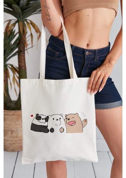 We Bare Bears Model Baskılı Günlük Kullanım Özel Baskı Bez Omuz Çantası Hediyelik Tote Bag