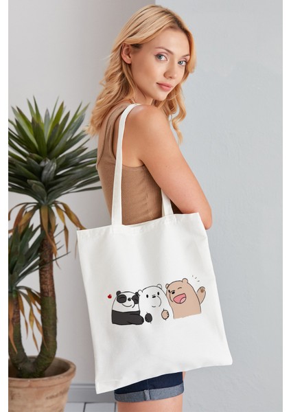 We Bare Bears Model Baskılı Günlük Kullanım Özel Baskı Bez Omuz Çantası Hediyelik Tote Bag