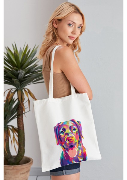 Pop Art Dog Model Baskılı Günlük Kullanım Özel Baskı Bez Omuz Çantası Hediyelik Tote Bag