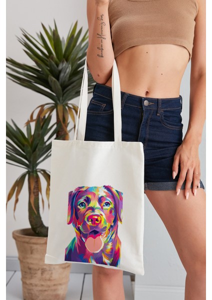 Pop Art Dog Model Baskılı Günlük Kullanım Özel Baskı Bez Omuz Çantası Hediyelik Tote Bag