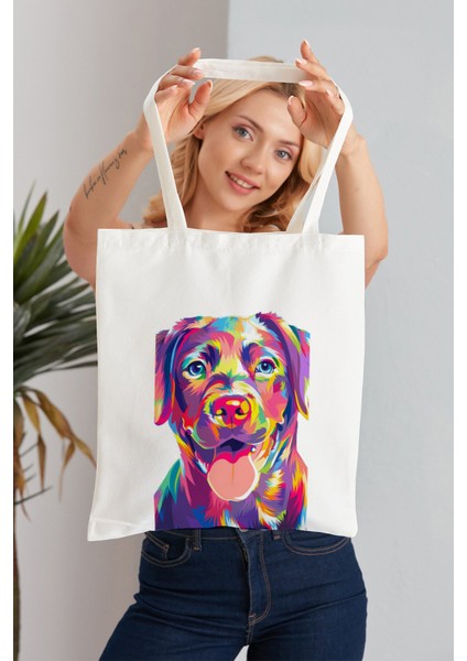 Pop Art Dog Model Baskılı Günlük Kullanım Özel Baskı Bez Omuz Çantası Hediyelik Tote Bag
