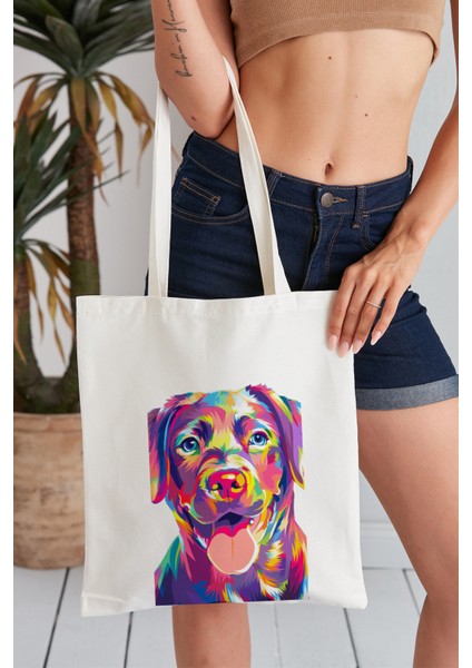 Pop Art Dog Model Baskılı Günlük Kullanım Özel Baskı Bez Omuz Çantası Hediyelik Tote Bag