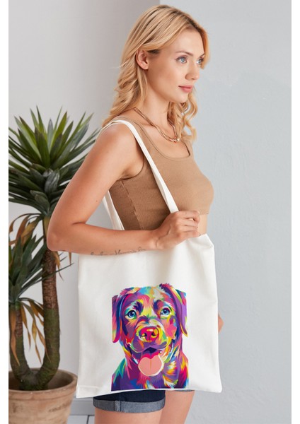 Pop Art Dog Model Baskılı Günlük Kullanım Özel Baskı Bez Omuz Çantası Hediyelik Tote Bag