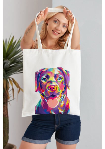 Pop Art Dog Model Baskılı Günlük Kullanım Özel Baskı Bez Omuz Çantası Hediyelik Tote Bag