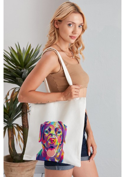 Pop Art Dog Model Baskılı Günlük Kullanım Özel Baskı Bez Omuz Çantası Hediyelik Tote Bag