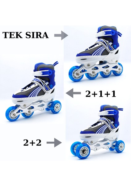 Ayarlanabilir Işıklı Tekerlekli Alıştırma Pateni Mavi