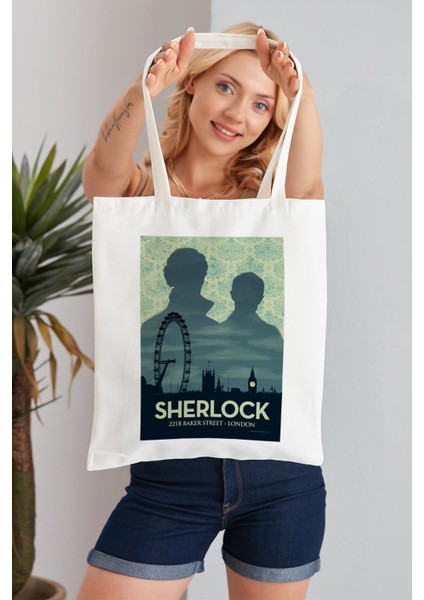 Sherlock Model Baskılı Günlük Kullanım Özel Baskı Bez Omuz Çantası Hediyelik Tote Bag