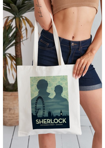 Sherlock Model Baskılı Günlük Kullanım Özel Baskı Bez Omuz Çantası Hediyelik Tote Bag