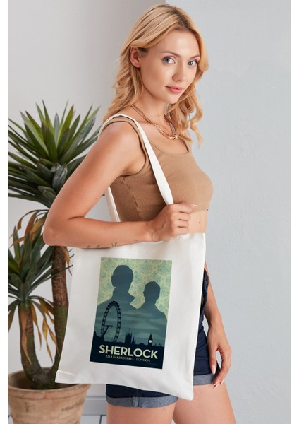 Sherlock Model Baskılı Günlük Kullanım Özel Baskı Bez Omuz Çantası Hediyelik Tote Bag