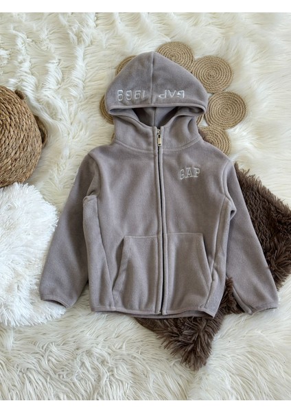 Unisex Çocuk Gri Logolu Fleece Fermuarlı Sweatshirt