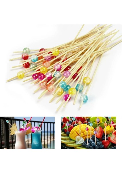 Bambu Kürdan Top Renkli 20 Adet 12 cm Muffin Cupcake Pasta Süsü Koktely Çubuğu Kürdanı Sunum Kürdan