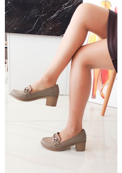 Vizon Cilt Deri Kalın Topuk Kadın Ayakkabı fırsatları