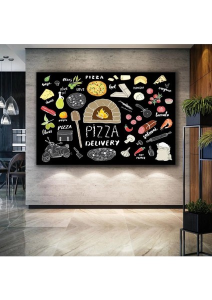 Pizza Menü Peynir Domates Parmesan Mutfak Restoran Cafe Lokanta Kanvas Tablo AR030163