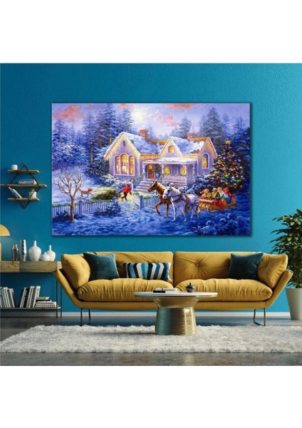 Huzurlu Kış Yılbaşı Yeni Yıl Noel Merry Christmas Doğa Manzara Kanvas Tablo AR030152