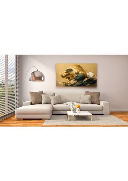 Altın Renkli Soyut Çiçek Kanvas Tablo ART030263