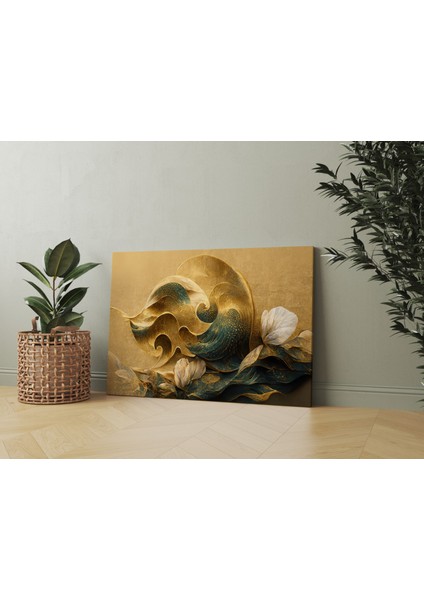 Altın Renkli Soyut Çiçek Kanvas Tablo ART030263