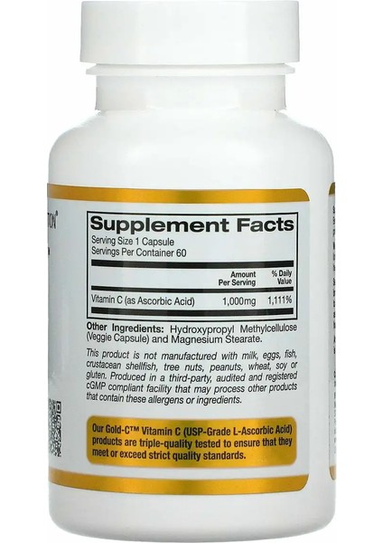 Gold C, Usp Grade Vitamin C, 1,000 mg, 60 Veggie Capsules fiyatları