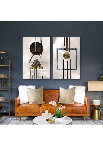 Modern Geometrik Şekiller Üçgen Yuvarlak Kare Dekor Ikili Kombin 2 Li Set Kanvas Tablo AR030204