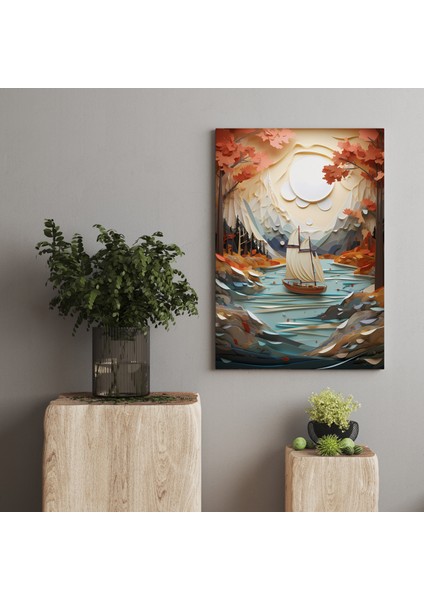 Yağlı Boya Görünümlü Kayık Deniz Kanvas Tablo AR030277