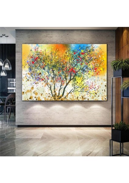 Sanatsal Gökkuşağı Ağacı Modern Dekorasyon Yağlı Boya Efektli Kanvas Tablo AR030168