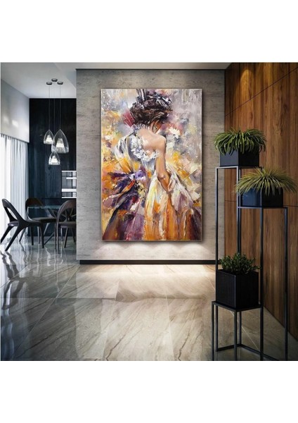 Sırtı Dönük Elbiseli Kadın Renkli Art Geyşa Woman Kanvas Tablo AR030219