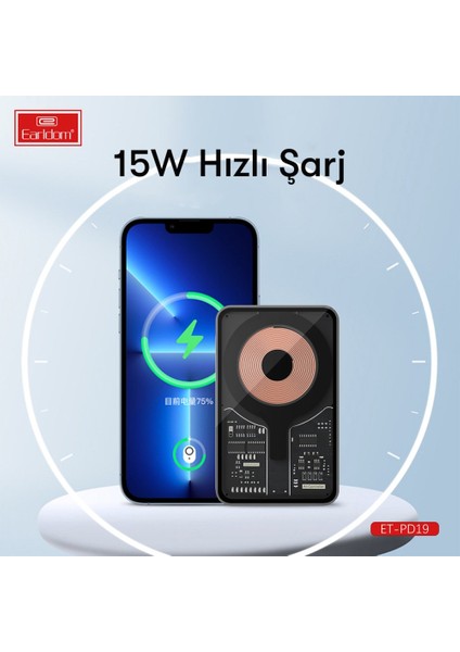 PD19 5.000 Mah Kablosuz Şarjlı Standlı Pd Hızlı Şarj Powerbank