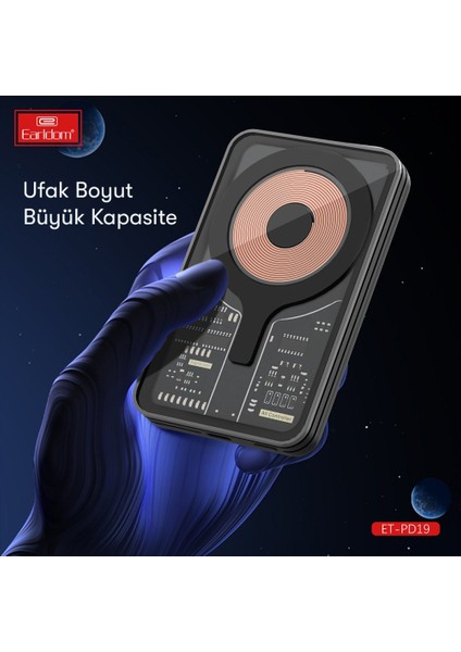 PD19 5.000 Mah Kablosuz Şarjlı Standlı Pd Hızlı Şarj Powerbank