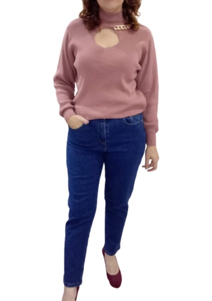 Mavi Büyük Beden Mom Jeans Bir Beden Ince Gösterir Kot Pantolon