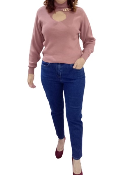 Mavi Büyük Beden Mom Jeans Bir Beden Ince Gösterir Kot Pantolon