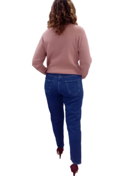 Mavi Büyük Beden Mom Jeans Bir Beden Ince Gösterir Kot Pantolon