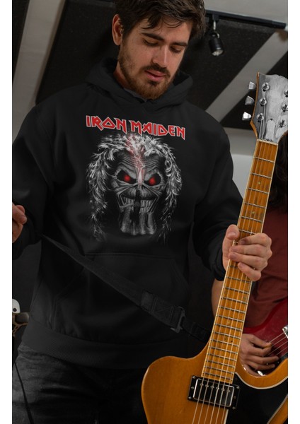 Iron Maiden Baskılı Kapüşonlu Sweatshirt, Unisex Oversize Rock Metal Baskılı Hoodie
