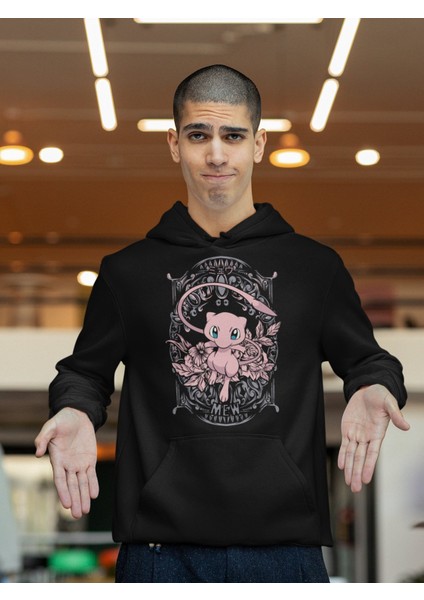 Mew Pokemon Baskılı Kapüşonlu Sweatshirt, Unisex Oversize Pokemon Baskılı Hoodie