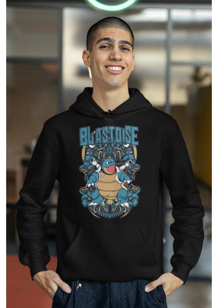 Blastoise Pokemon Baskılı Kapüşonlu Sweatshirt, Unisex Oversize Pokemon Baskılı Hoodie